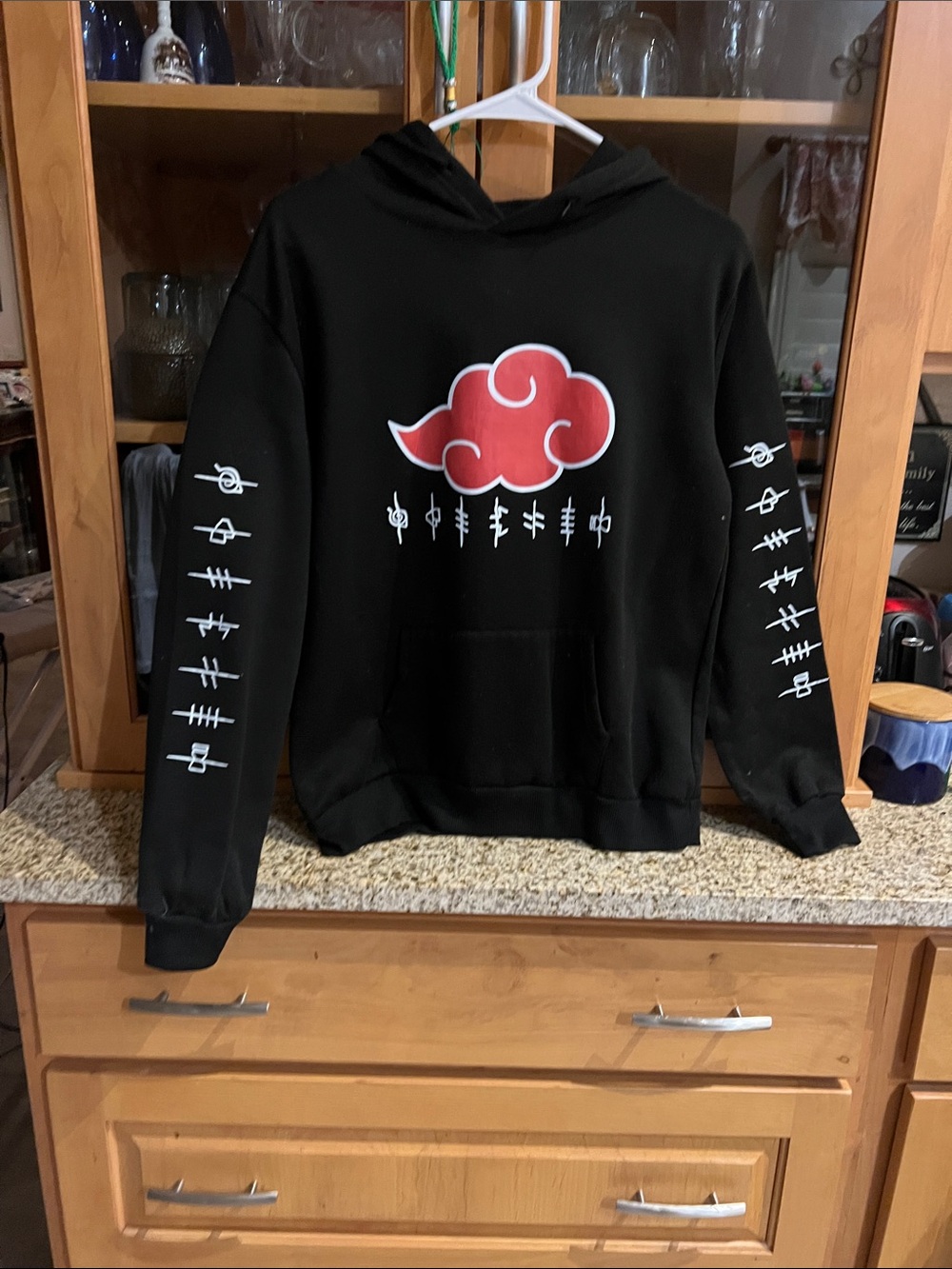 Black Crewneck Hoodie with Red Cloud Graphic